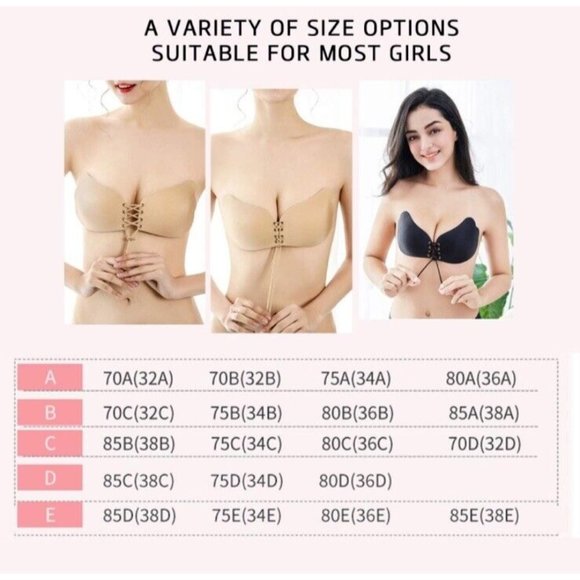 Women's Self-Adhesive Invisible Bra White/Beige Strapless Backless Push Up Bra B - Picture 8 of 14